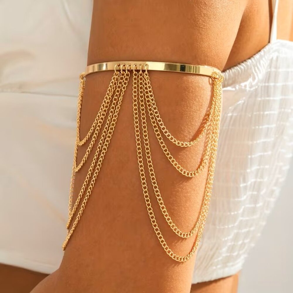 Upper Arm Chain Cuff Bracelet Dangle Boho Armlet Gypsy Egyptian Goddess Greek